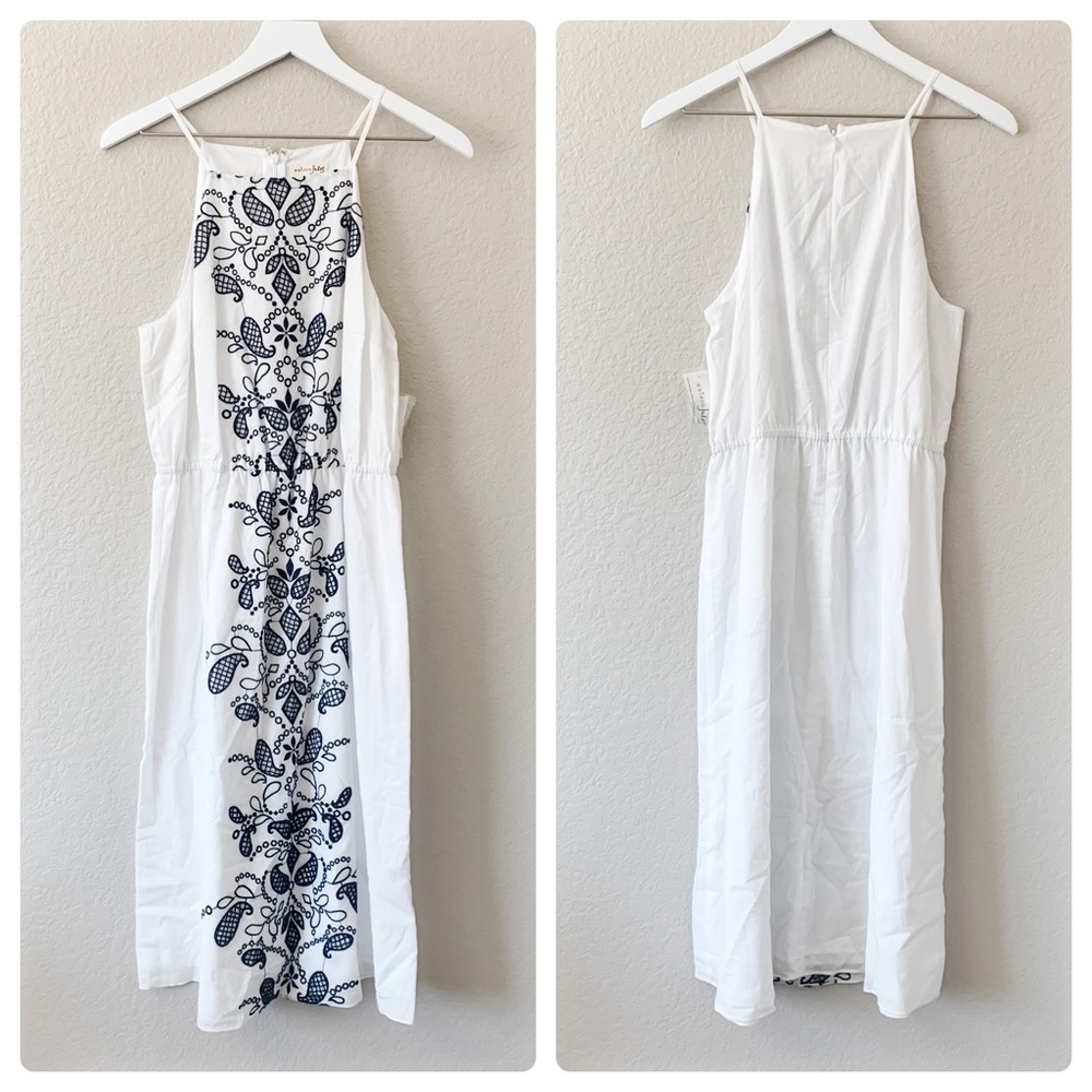NWT! White Maison Jules Embroidered Midi Dress L